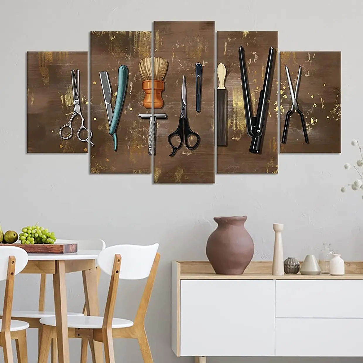 

Unframed 5Pcs Haircut Tools Hair Salon Rustic Barber Canvas HD Posters Wall Art Pictures HD Paintings for Living Room Home Decor