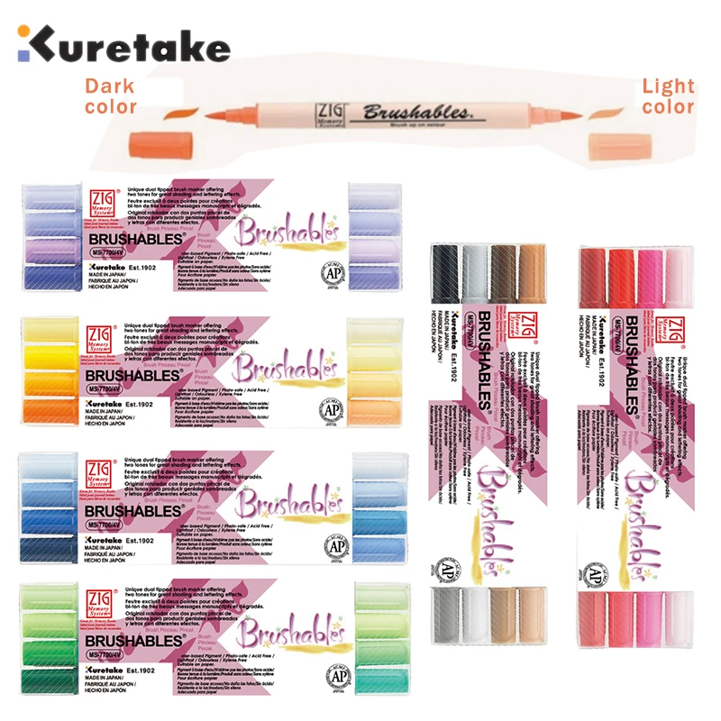 Kuretake 7700 ZIG Deep Shallow Dual Soft Heads Two-color Watercolor Brush Marker Brush Red/Blue/Green/Purple/Brown/Yellow Series