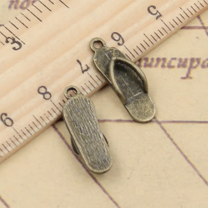 30pcs Charms Slipper Flip Flops 21x7mm Tibetan Bronze Silver Color Pendants Antique Jewelry Making DIY Handmade Craft