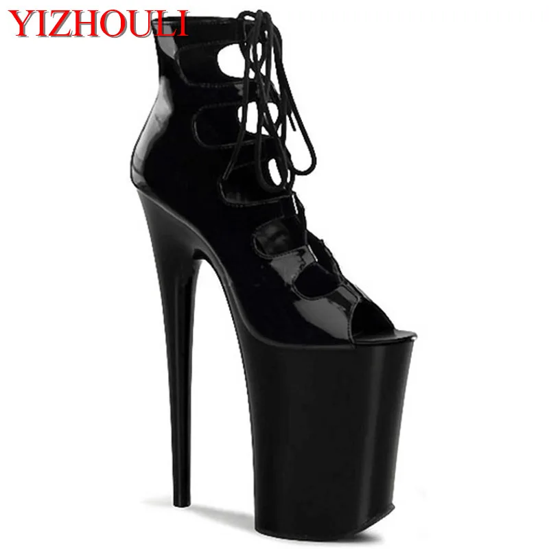 

Shoelace opening, PU material 9 inch model stiletto heels, 23 cm summer night club pole dancing performance ankle boots