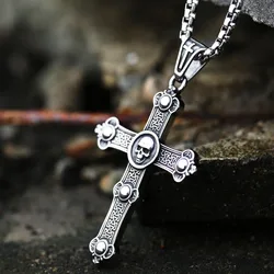 Beier Fashion Pendant  Necklace exorcist pendant skull cross Stainless Steel Chain  punk style Jewelry BP8-488