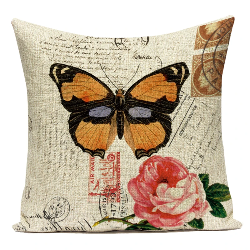 Retro Bird Tree Butterfly Painting Pillow Case Flower Pattern Cushion Cover for Office Bedroom Sofa Car Living Room Pillow Cover