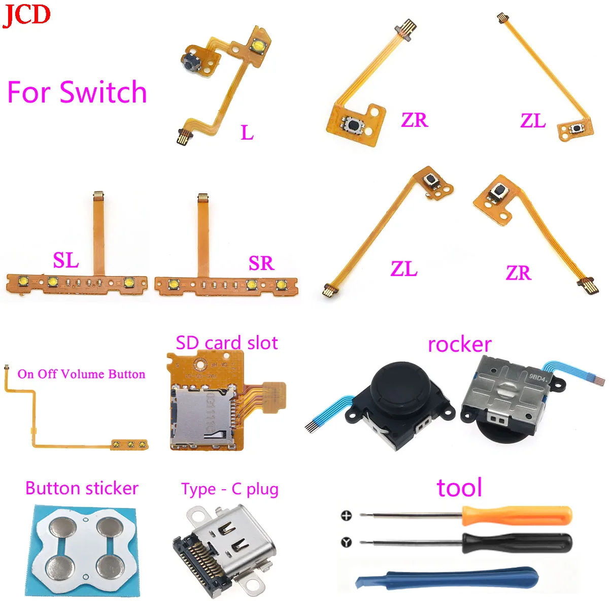 JCD 1 Set For Joy-Con Replacement ZL ZR L SL SR On Off Volume Button Key Cable For Switch NS JoyCon Controller , SD Slot,Tool