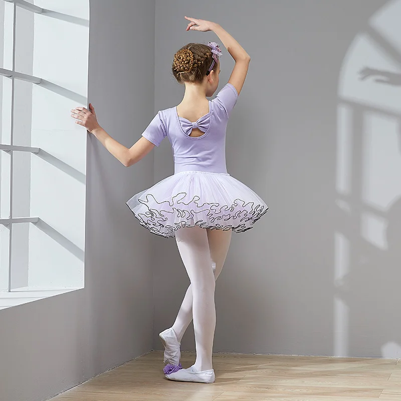 Танцевальное платье с коротким рукавом для девочек, хлопковая балетная одежда хорошего качества, балетное платье для малышей, детское платье-пачка, детские танцевальные юбки