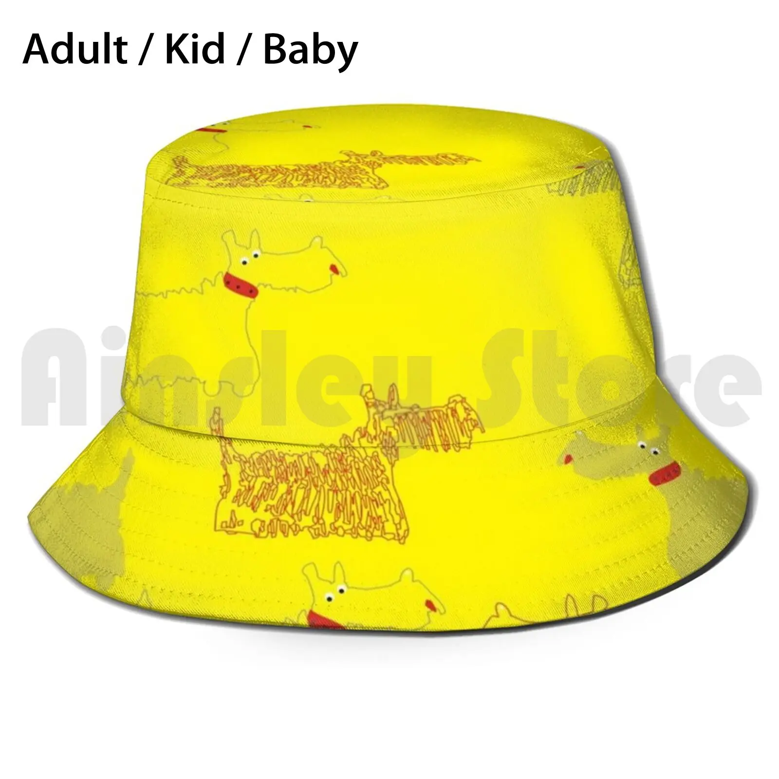 Scotch Terrier. Sombrero para el sol Sombrero de pescador plegable Ustración Líneas de hueso Textura Papel de juguete Hermoso fondo Sin costuras