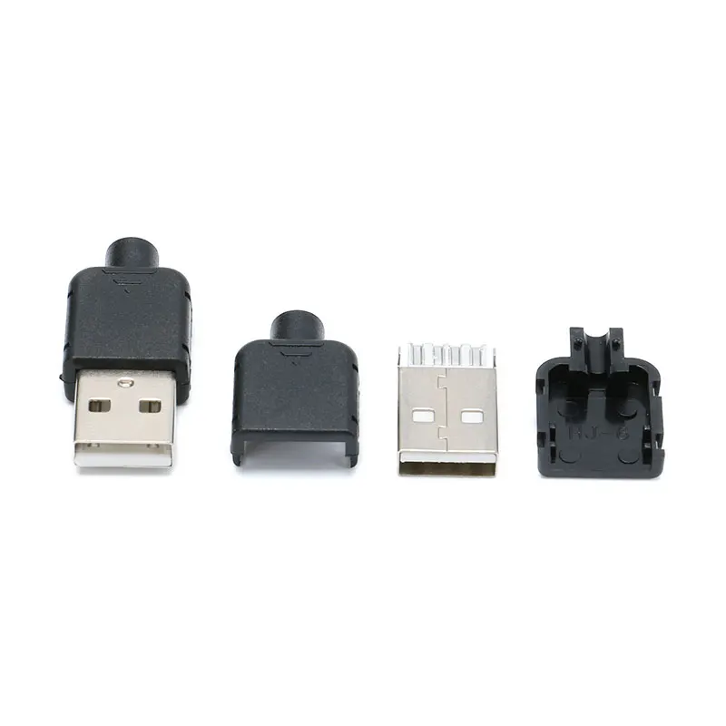 Conector de enchufe USB tipo A macho y hembra, 10 piezas, 4 pines, cubierta de plástico negro, Kits de bricolaje tipo A