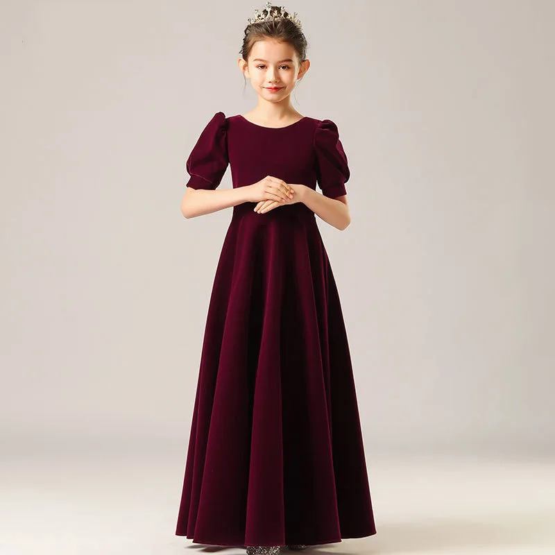 Elegant Velvet Christmas Long Easter Dresses For Girls Children Princess Carnival Host Costume Kids Wedding Party Ball Gown