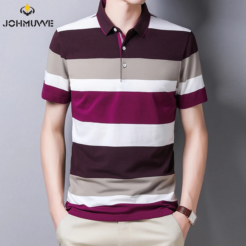 JOHMUVVE  New Men Lapel Short Sleeves Fashion Trend Versatile Three-color Polo Casual Business Work Men Summer