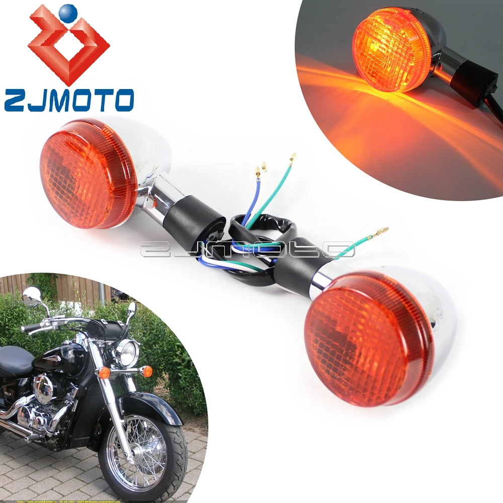 E13 Approved Motorcycle Chrome Turn Signal Light 11V/21W For Honda Shadow 400 750 VT750 2004-2007 Amber Indicator Light Blinker