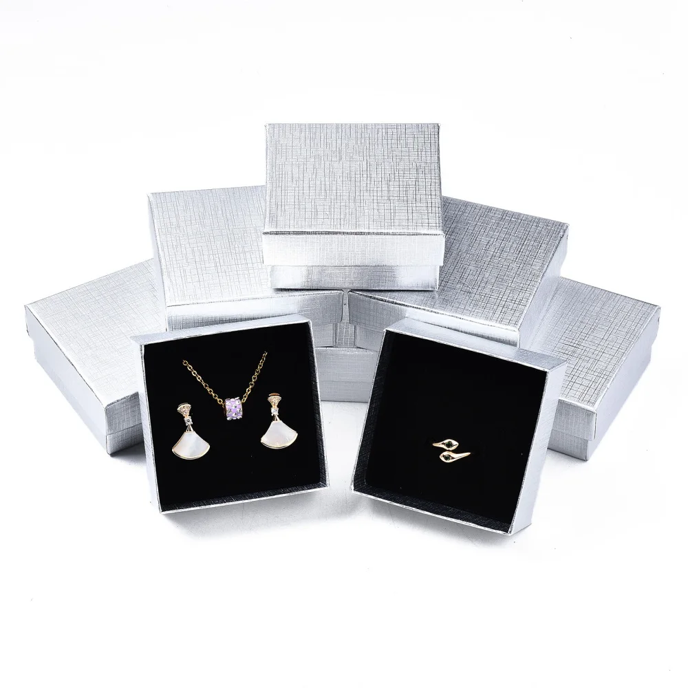 

12pcs Square Cardboard Jewelry Boxes for Ring Earring Necklace jewelry packaging display Gifts box 7.4x7.4x3.2cm,with Bowknot