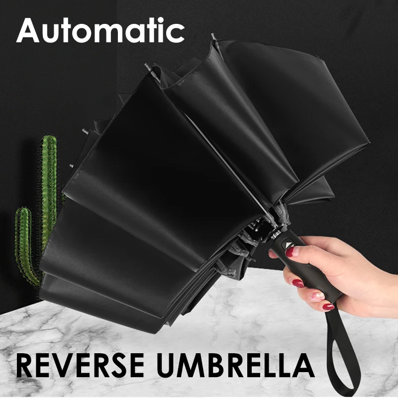 Automatic Men Reverse Umbrellas 10 Rib Anti UV Parasol for Car Black Coating Women Travel Rain Sun Umbrellas Windproof Parapluie