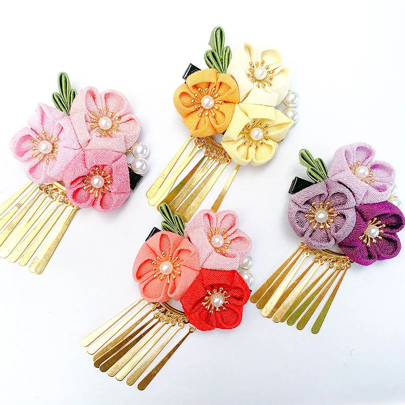 Beautiful Handmade Flower Shape Headdresser Japan Kimono Hair Accessories Cherry Blossom Hairpins Classical Hair Clips