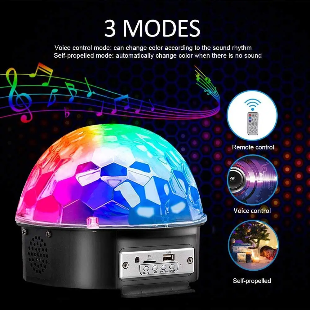 Wireless Disco Ball Party Lights Bluetooth Speaker 9 Colors TF Card MP3 Player Sound Activated LED DJ Lamp Wedding Party Bar KTV