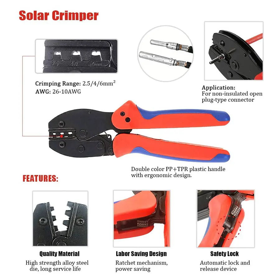 Strumenti di piegatura solari per 2.5-6.0mm2 cavo fotovoltaico per pannelli solari 10 pezzi maschio femmina connettori per cavi per pannelli solari chiave per connettori solari