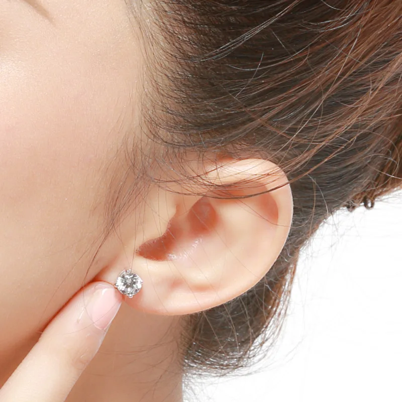 1 pair Medical Stainless steel Crystal Zircon Ear Studs Earrings For Women/Men 4 Prong Tragus Cartilage Piercing Jewelry