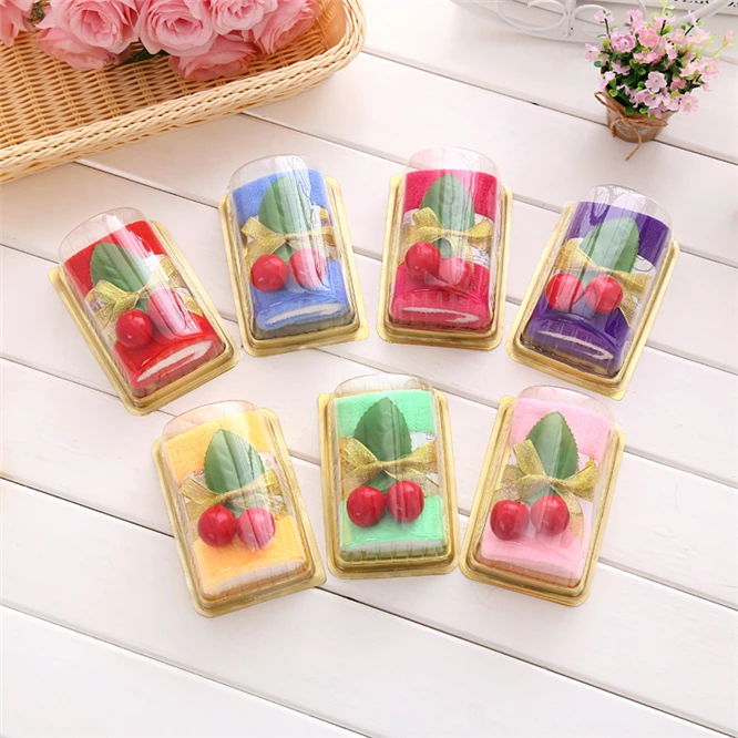 

50sets/lot hotsale Swiss Roll Towel Lovely Mini Cake shape Towel Microfiber fabric Kids Hand Towel Face Towel Party Gifts