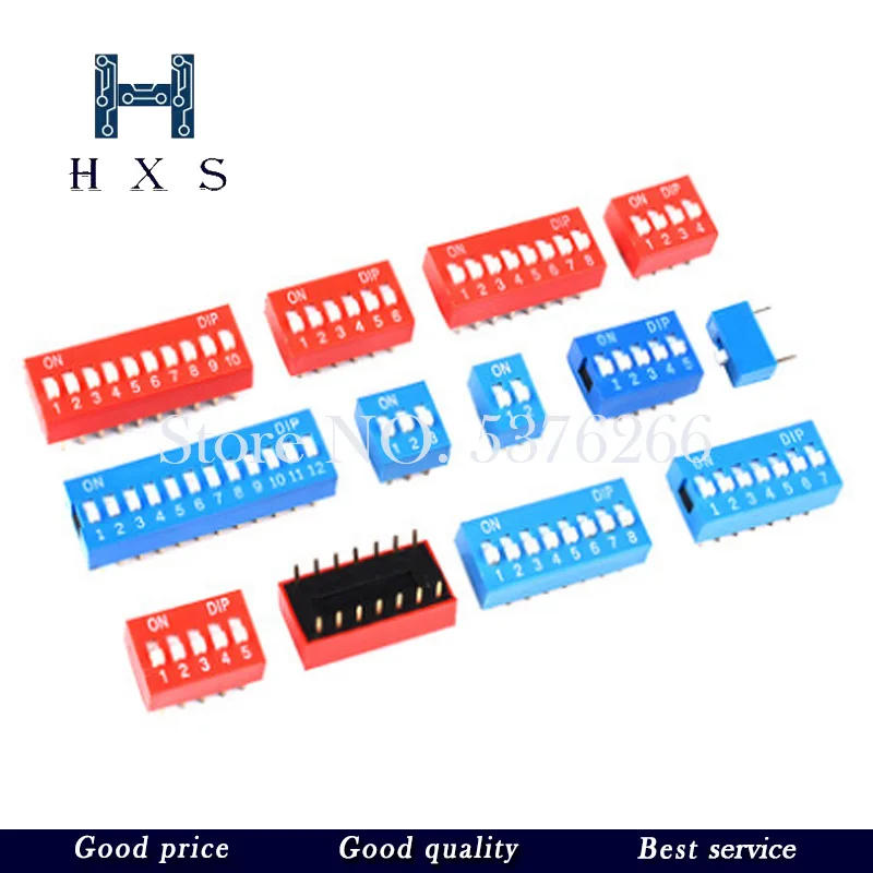 10PCS Slide Type Switch Module 1 ~ 12 Bit 2.54mm Position Way DIP Blue Pitch Toggle Switch Blue Snap Switch For PCB 8PIN 6PIN