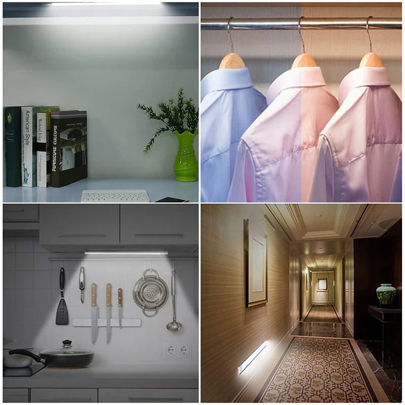 Long Strip LED Motion Sensor Under Cabinet Light USB Rechargeable Wardrobe Closet Light Wireless Cupboard Night Lamp For Kitchen