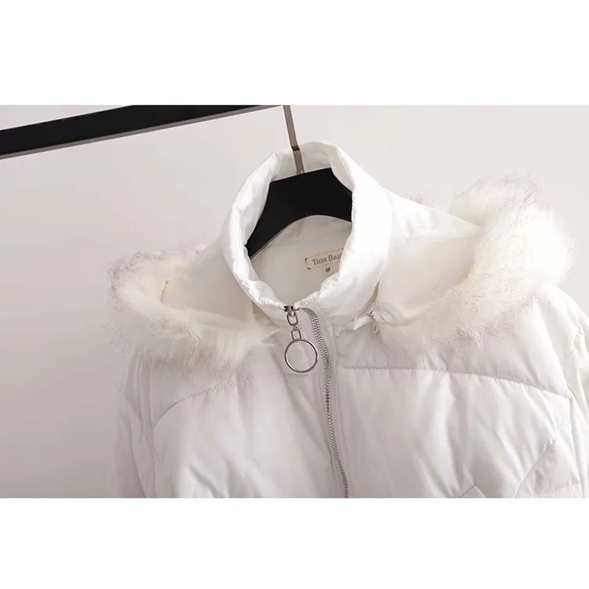 Baumwolle Mantel Frauen 2020 Neue Kurze Kaninchen Ohren Pelz Kragen Mit Kapuze Casual Dicken Winter Baumwolle Mantel Jacke Frauen