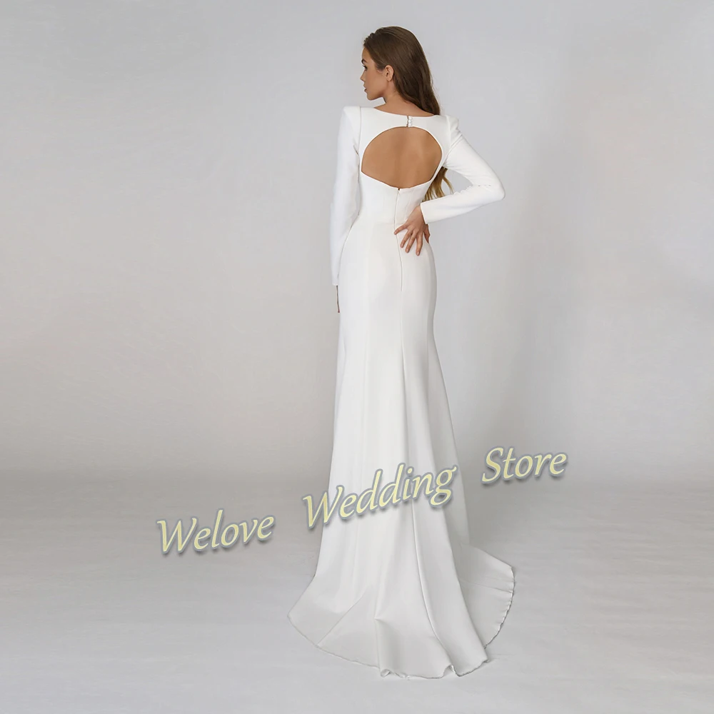 Civil White Mermaid Wedding Dresses Solid Color Bridal Gown For Bride Full Sleeves Square Neck Plus Size Robe De Mariage 2024