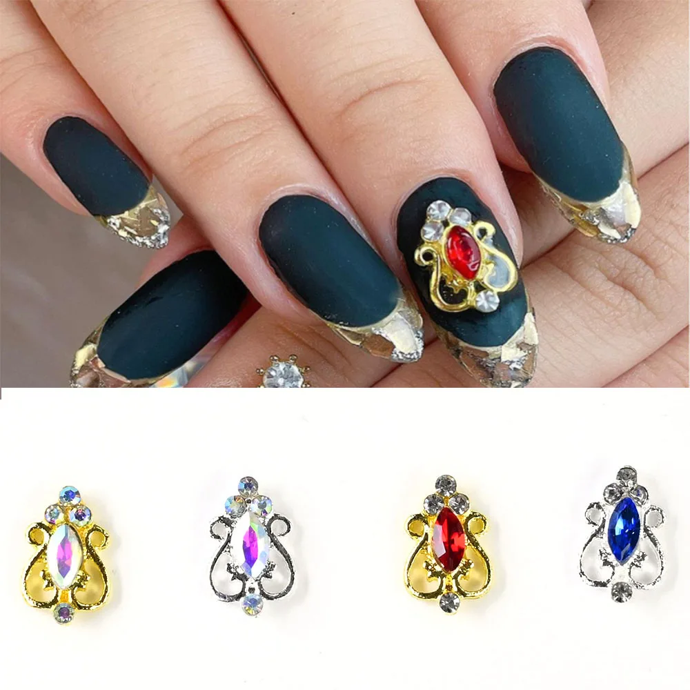 10pc/Bag Nail Art Alloy Diamond Charm Turtle Golden;Silver Brim Court Jewelry AB 3D Crystal Rhinestones Nail Manicure Decoration