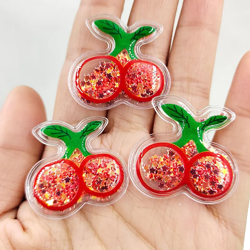 30pcs/lot  fruit Transparent Bling bling Flowing Patches Appliques for DIY Children Clip Accessories