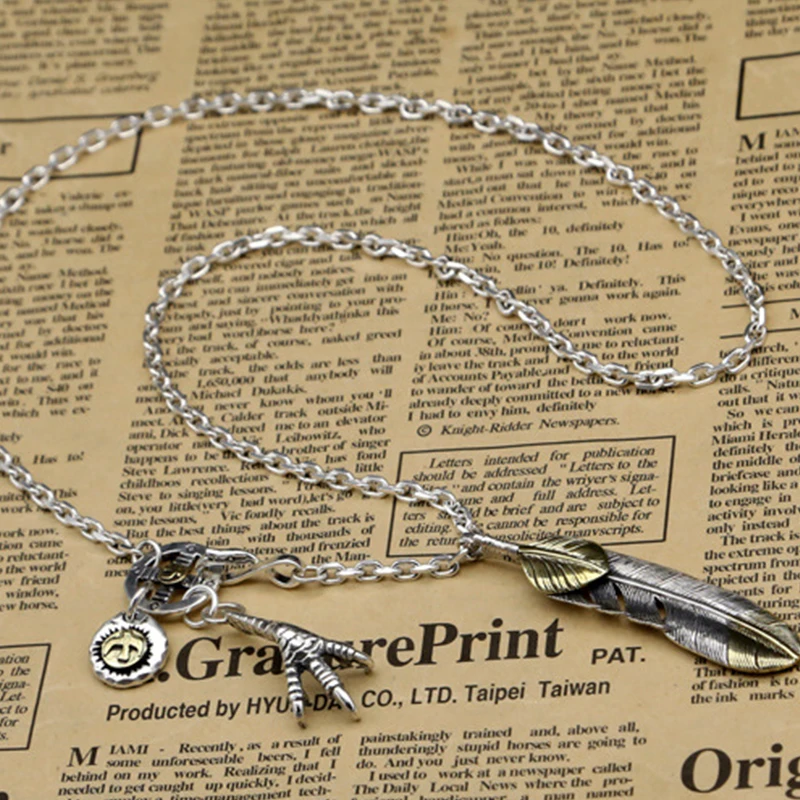 S925 Sterling Silver Jewelry Takahashi Goro Thai Silver Feather Eagle Claw Simple Sweater Necklace - view 5