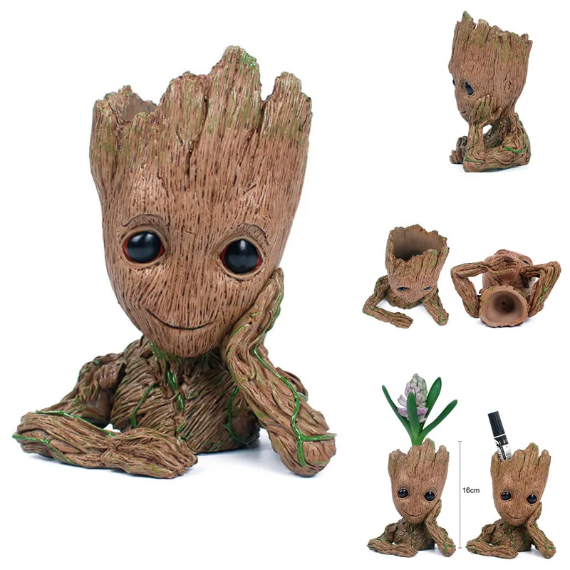 Cute Cartoon Tree Aquarium Stone Decoration Hero Figure Groot Flower Pot Aquarium Garden Home Decor Fish Tank Stone Cave Shelter