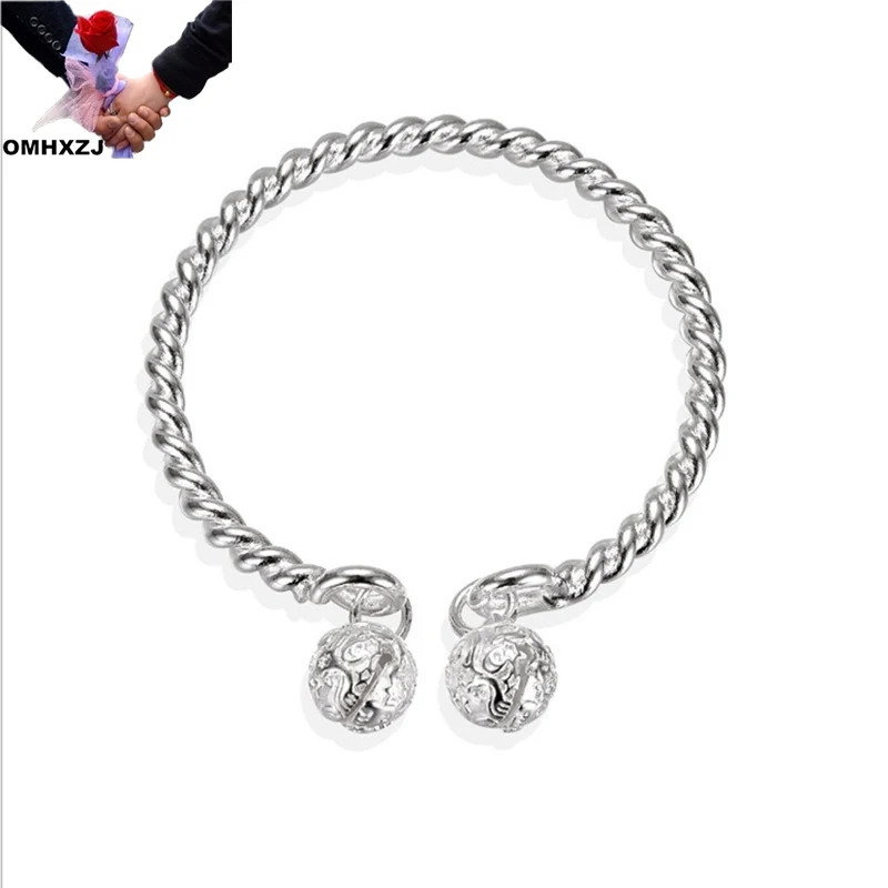 OMHXZJ Wholesale BA254 European Fashion Fine Hot Woman Girl Party Birthday Wedding Gift Bell 925 Sterling Silver Bracelet Bangle