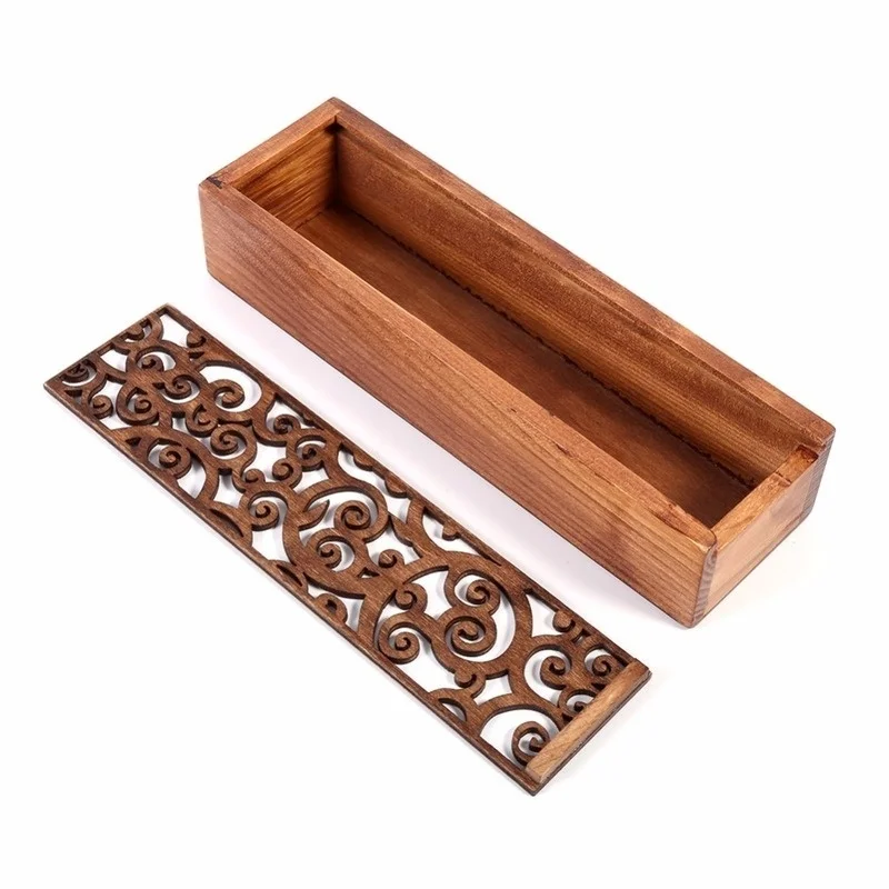 Caja de lápices de madera hueca Retro portátil, caja de almacenamiento de lápices de madera Linda para estudiantes, accesorios de almacenamiento de escritorio de papelería múltiple