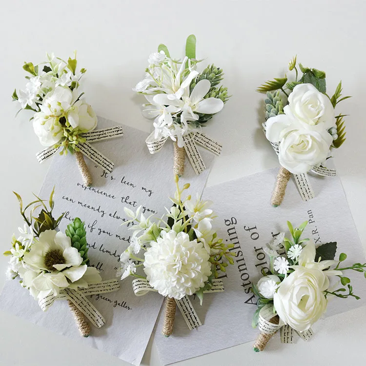 Mới Boutonniere Cúc Hoa Hồng Thổ Cẩm Cưới Cô Dâu Cổ Tay Áo Khoác Nữ Họa Tiết Vòng Tay Chú Rể Lễ Hoa Đảng Phụ Kiện