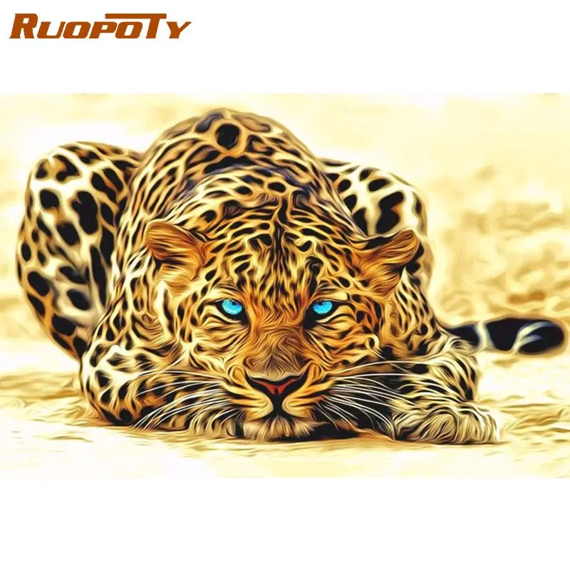 RUOPOTY-Peinture sur toile acrylique avec numéros, 40x50cm, cadre à faire soi-même, image d'art mural, animal léopard, décoration d'intérieur, cadeau unique
