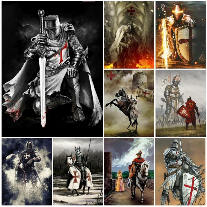 

Embroidery Poster Ancient Knight Templar 5d Diamond Painting Soldier Christ Mosaic Cross Stitch Kit Handicraft Home Decor