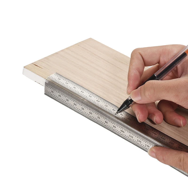 Scribing Thước Inox T Loại Lỗ Thước Scribing Đo Gỗ Đánh Dấu Góc Vuông Đo Nghề Mộc Dụng Cụ