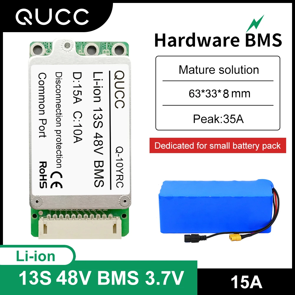 Qucc 13S BMS 48 فولت 15A دراجة كهربائية سكوتر بطارية ليثيوم حزمة 13S 54.6 فولت 18650 ليثيوم أيون حماية خاصة لوحة دوائر كهربائية