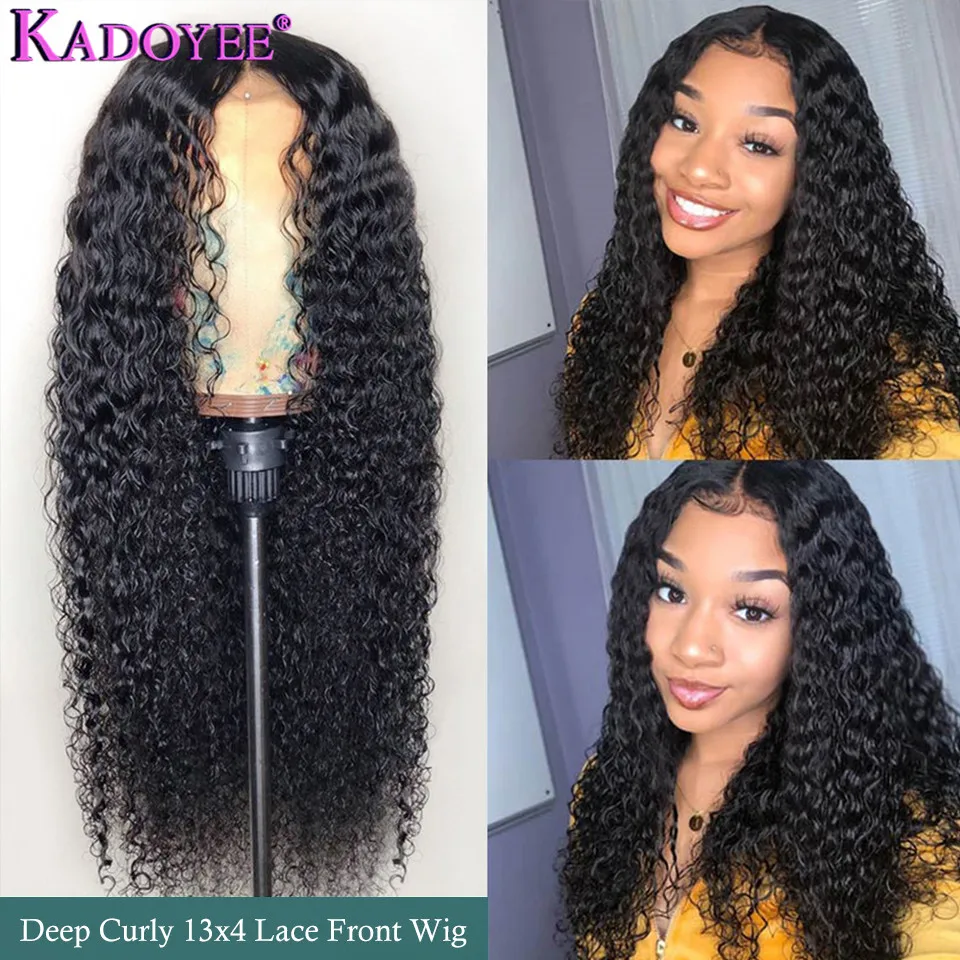 

Brazilian 13x4 Deep Curly Lace Front Wig Prelucked Hairline Deep Wave 4x4 Lace Closure Wig Remy Human Hair Lace Wigs For Women