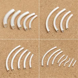 5pcs 20/25/30/35/40mm 925 Sterling Silver Long Curved Noodle Tube Spacer Beads for DIY Necklace Bracelet Jewelry Craft Making