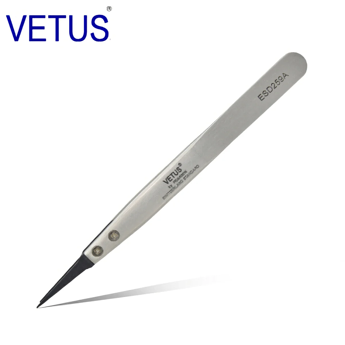 VETUS ESD-259A Interchangeable Head Anti-static Tweezers Stainless Steel Body Anti-static Carbon Fiber Conductive Plastic Head