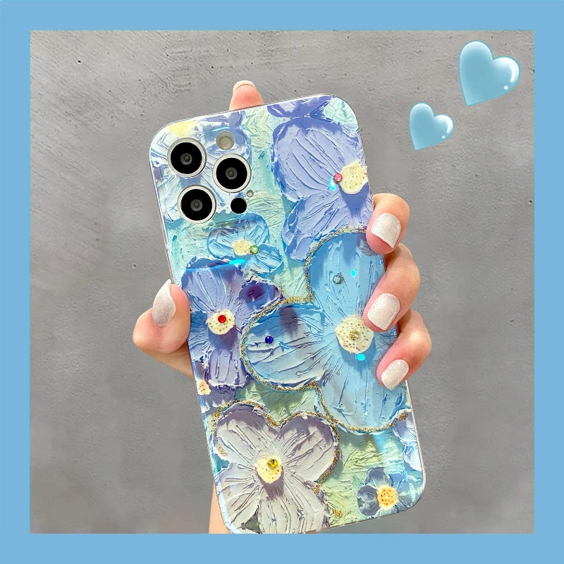 Luxury Fashion Retro Flowers Laser Phone Case For iPhone 11 12 13 14 15 16 Pro MAX X XS XR 7 8 Plus SE Soft Shockproof Cover