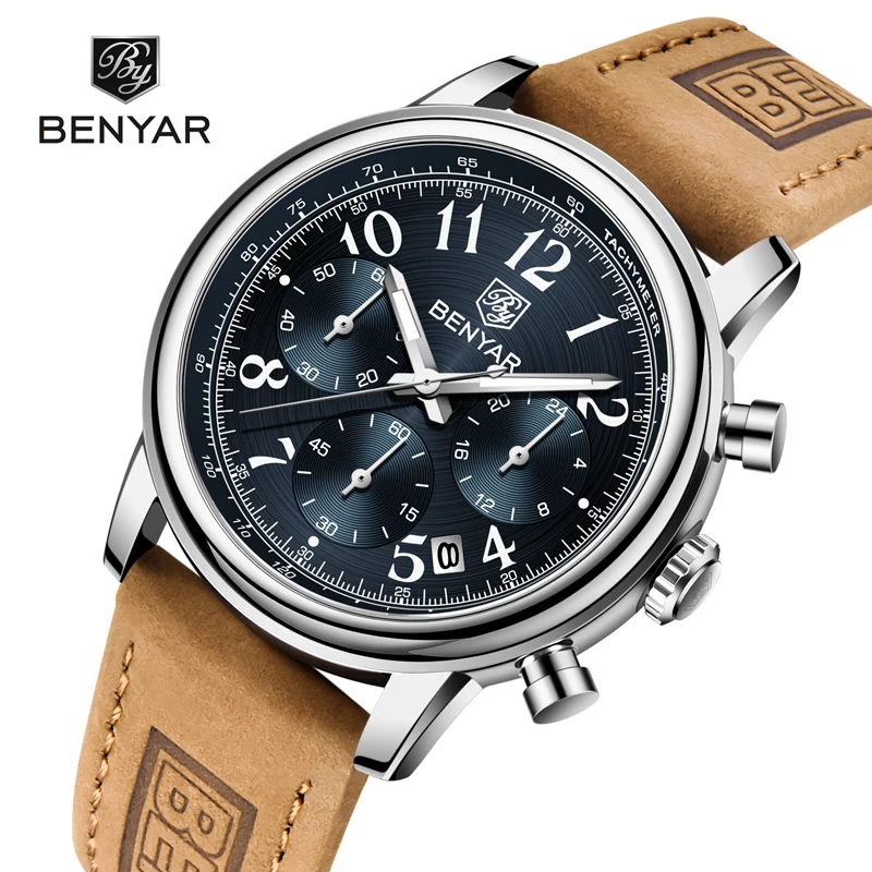 

BENYAR Quartz Watch Men 2023 Top Brand Luxury Men Watches Sport Chronograph Casual Waterproof Military Leather Relogio Masculino