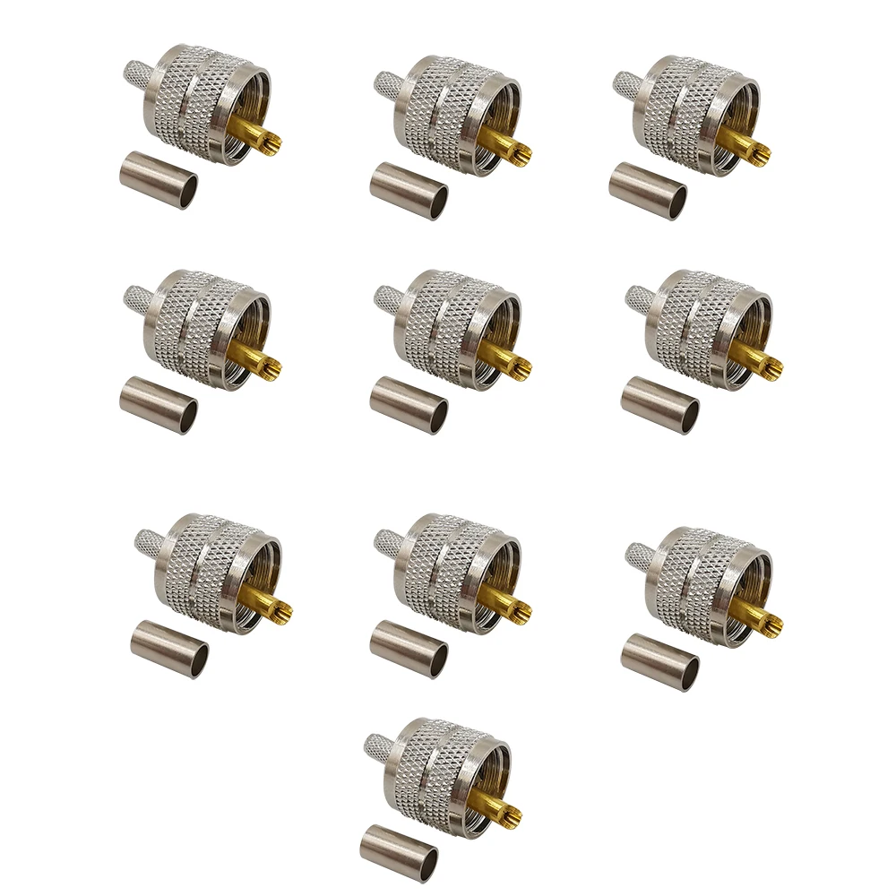 

10Pcs UHF Connector PL259 PL-259 Male Plug Crimp Coaxial Adapter for RG58/142 LMR195 LMR200 RG400