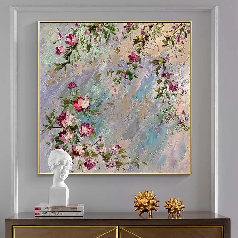 

Hand Painted 3D Pink Flower Oil Painting On Canvas Abstract Flower Painting Wall Art for Modern Home Decorations Canvas Artwork