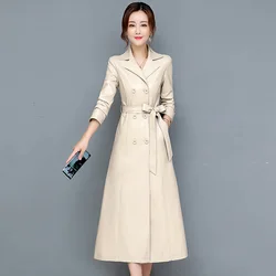 M-7XL New Women Sheepskin Coat Spring Autumn 2024 Fashion Double Breasted Long Jacket Sheep Leather Overcoat Suede Outerwear