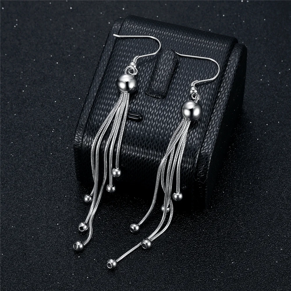 

Hot New Long Tassel Earrings for Women Elegant Silver Color Girl Fashion Party Wedding Korean Jewelry Brincos