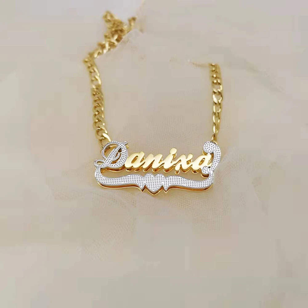 Imagem -02 - Dodoai Personalizado Nome Colares Banhado 18k Ouro 3d Placa de Identificação Colar para Homens e Mulheres Hip Hop Dupla Camada Carta Colar