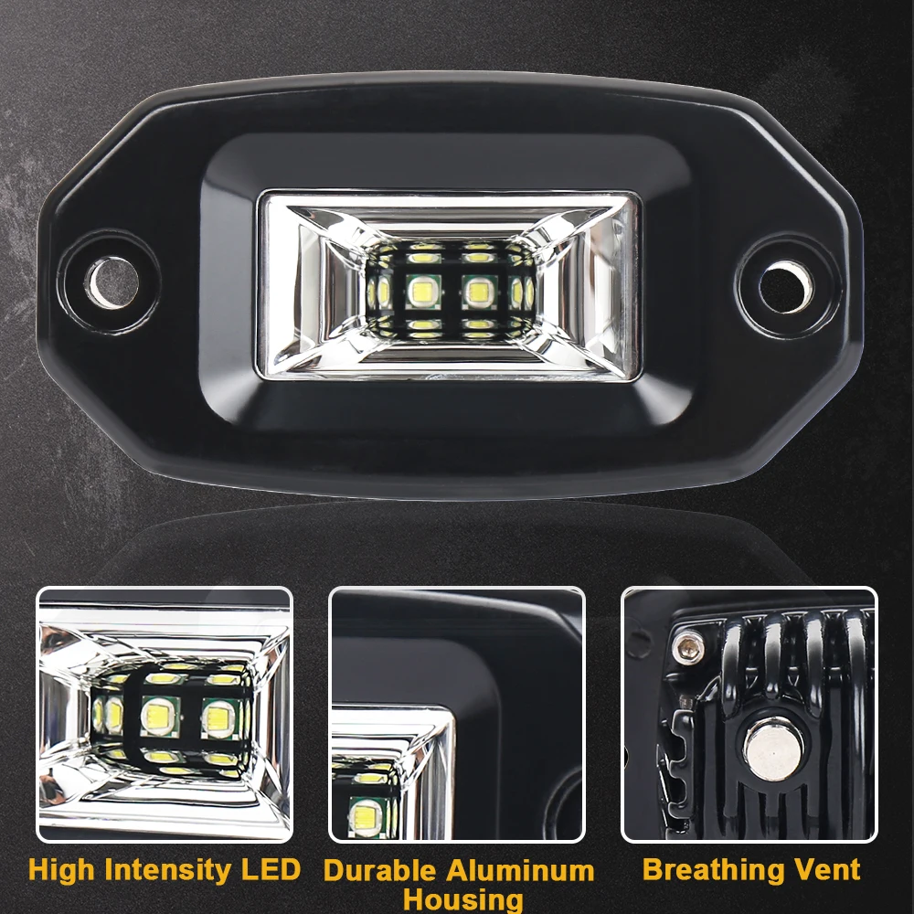 MOVOTOR 20W Flush Mount Led Pods Flood LED Work Light Rear Backup Driving Fog Lamp for Truck Pickups Trailer
