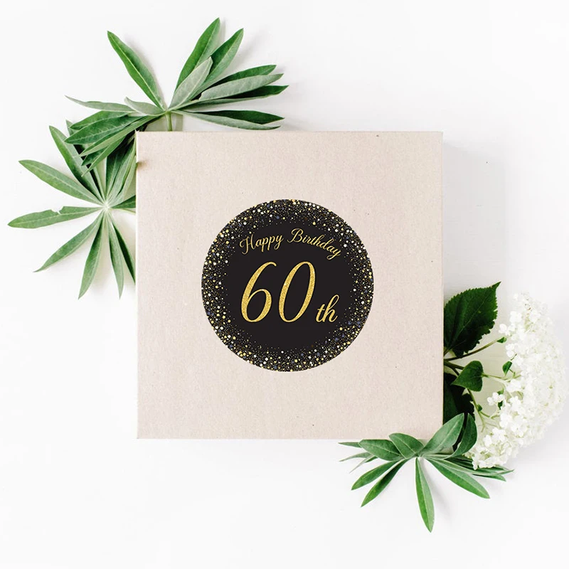 Happy Birthday 60th Birthday Decor Stickers Party Decorations Adult 60 Birthday Celebration Anniversary Seal Labels Gold Sticker