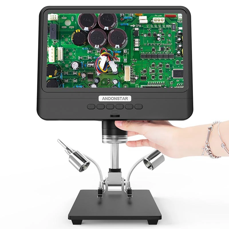 Andonstar-microscópio Display Lcd com Base de Metal Ajustável Microscópios Digitais para Reparação Telefônica Lupa para Solda 260x Smt 85 Pol