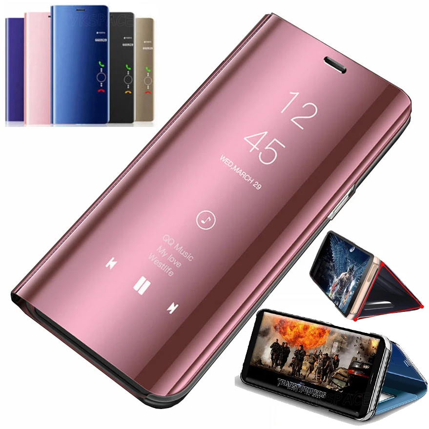 Mirror Clear View Stand Flip Case For Samsung Galaxy S24 S23 S22 S21 S20 S10 S9 S8 S7 edge Note 9 10 Plus 20 Ultra Cover