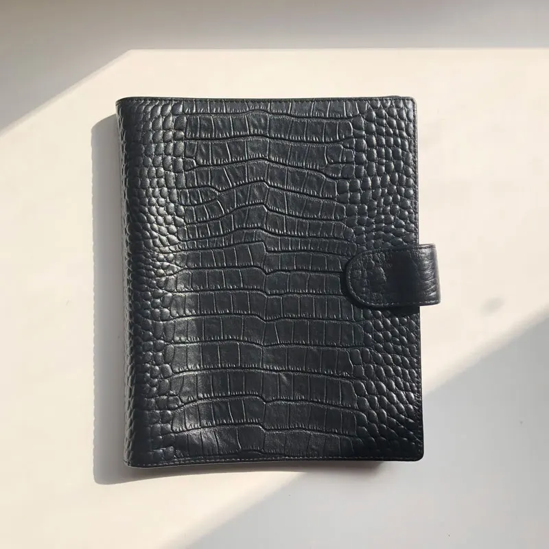 

Yiwi New Arrive Black Pocket 20 Rings Planner Genuine Croc Grain Cowhide A5 Notebook Agenda Organizer Journey Diary Sketchbook